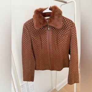 Marvin Richards Brown rare leather Jacket real fur collar